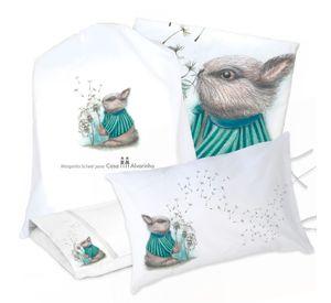 JUEGO DE CAMA FUNDA DE PLUMÓN + SABANA BAJERA +2 FUNDAS ALMOHADA CONEJO PIDE UN DESEO 1 PLAZA