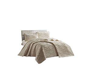 CUBRECAMA QUILT CON DISEÑO GEOMETRICO RELIEVE 2 PLAZAS BEIGE
