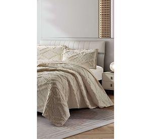 CUBRECAMA QUILT CON DISEÑO GEOMETRICO RELIEVE 2 PLAZAS BEIGE