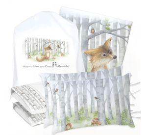 JUEGO DE CAMA FUNDA DE PLUMÓN + SABANA BAJERA + 4 FUNDAS ALMOHADA ZORRITO 2 PLAZAS