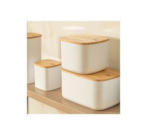 Contenedor Hermético Rectangular con Tapa de Bambú Keep 0,65 lt Blanco Ou
