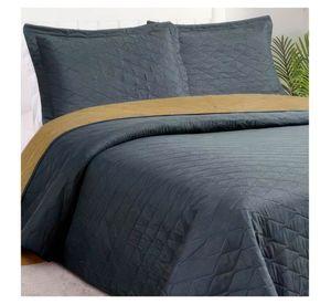 Quilt Bicolor Masel 1,5 plazas Petroleo-Mostaza 180x250