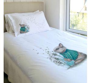 JUEGO DE CAMA FUNDA DE PLUMÓN + SABANA BAJERA + 4 FUNDAS ALMOHADA CONEJO PIDE UN DESEO KING
