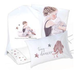JUEGO DE CAMA FUNDA DE PLUMÓN + SABANA BAJERA +2 FUNDAS ALMOHADA BAILARINA 1,5 PLAZAS