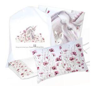 JUEGO DE CAMA FUNDA DE PLUMÓN + SABANA BAJERA +2 FUNDAS ALMOHADA UNICORNIO 1 PLAZA