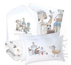 JUEGO DE CAMA FUNDA DE PLUMÓN + SABANA BAJERA + 4 FUNDAS ALMOHADA ROBOTS 2 PLAZAS