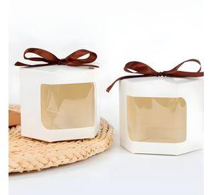 20 Cajas Regalo Hexagonal Blanca Visor Frontal 10x10x10 Cm