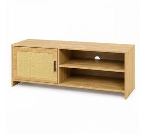 Rack De Tv Madera Natural Con Puerta Rattan 120 Cm