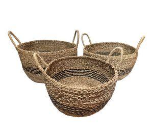 Canasto Natural Y Negro Set de 3