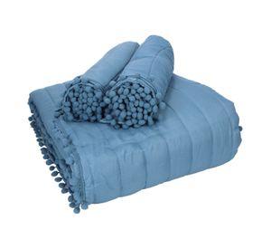 QUILT ANDES POM POM AZUL 1.5 PLAZAS