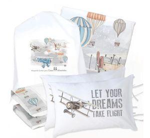 JUEGO DE CAMA FUNDA DE PLUMÓN + SABANA BAJERA + 4 FUNDAS ALMOHADA AVIONES Y GLOBOS KING