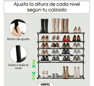 Zapatero Extensible de 6 Niveles Simple Altura Ajustable Negro