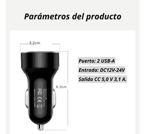 Cargador Adaptador Automovil Usb Doble Entrada 12-24v 3.1a