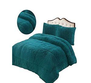 SET COBERTOR DE INVIERNO PELUDO 2 PLAZAS 230X250CM TURQUESA