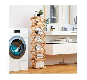 Zapatero Organizador Plegable De Bambu 7 Niveles Multiuso