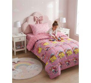 Cubrecama Infantil Rosado con Funda Diseño Flores y Gráficos