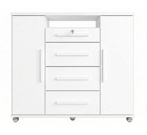 Cómoda zapatero 2 puertas 4 cajones blanco 119x135x44.8 cm