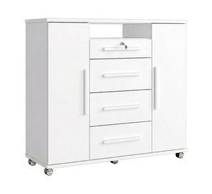 Cómoda zapatero 2 puertas 4 cajones blanco 119x135x44.8 cm