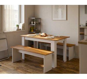 Comedor 2 banquetas blanco/canela 75.2x75x135 cm