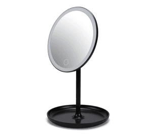 Espejo Maquillaje Circular Luz Led Y Base Organizador Joyas Negro