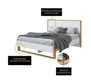 Cama luz LED Freetown 2 plazas base normal + respaldo