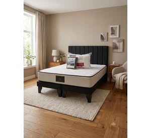 Cama 2 Plazas Henko Premium Base Respaldo Colchon Almohadas Juego de sabana