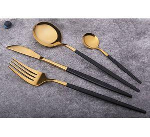 Set Cubiertos 16 Piezas Dorado y Negro Acero inoxidable