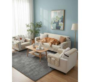 Juegos 3+1+1 de Cubre sillon reversibles con bolsas beige