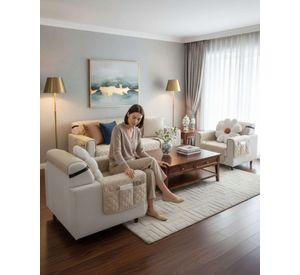 Juegos 3+1+1 de Cubre sillon reversibles con bolsas beige