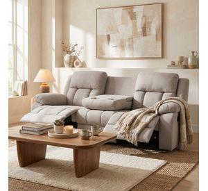 Sofa Reclinable 3 Cuerpo Con Porta Vaso Tela Tecnica Caqui