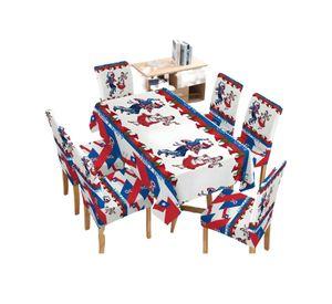 MANTEL FIESTAS PATRIAS DE TELA CON FUNDAS DE SILLAS ELASTICADAS M6