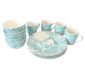 Vajilla porcelana Angelis celeste/blanco 12 piezas