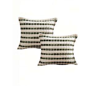 PACK DE 2 FUNDAS DE COJIN 45CMX45CM A RAYAS BEIGE CON VERDE