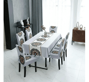 Mantel Rectangular 1.5x2.3 Mas 6 Fundas De Sillas W.m G Z Gris Claro Diseño
