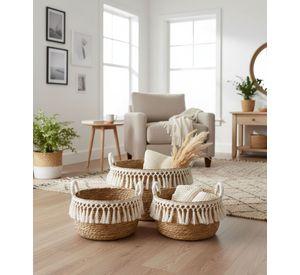 Set 3 Canastos Decorativos Almacenamiento Natural Hogar Jhn