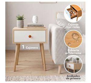 Velador de Madera con 1 Cajón y Patas Altas 55x40x30 cm