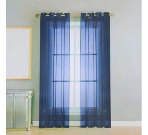 Cortina Visillos 140x230 Cm Deshilado Cotidiana 2 Paños Azul Petroleo