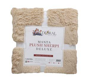 Manta Plush Sherpi beige/blanco 127x152 cm