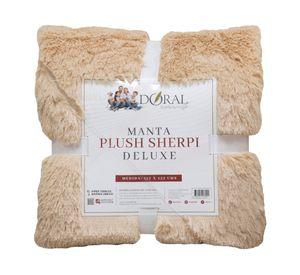 Manta Plush Sherpi beige/blanco 127x152 cm