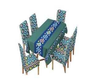 JUEGO DE MANTEL MÁS 6 FUNDAS DE SILLAS      D04