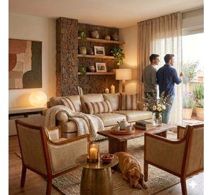 Living Tucson 311 Beige cuero sintetico envejecido sofa 3 cuerpos con resortes + 2 sitiales