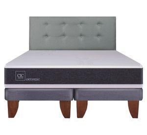 Cama europea Ortopedic 2 plazas base dividida + respaldo gris tapizado