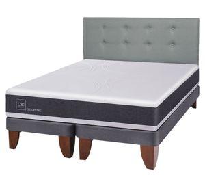 Cama europea Ortopedic 2 plazas base dividida + respaldo gris tapizado