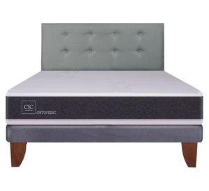 Cama europea Ortopedic 2 plazas + respaldo gris tapizado