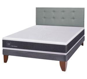 Cama europea Ortopedic 2 plazas + respaldo gris tapizado
