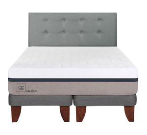 Cama europea Balance 2 plazas base dividida + respaldo gris tapizado