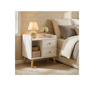 Velador Homer Design Ct029 Melamina 48x47x40 Cm 2 Cajones Blanco