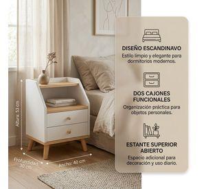 Velador 2 Niveles Con Cajones Homer Design 40*30*53 Color Blanco Mate