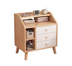 Velador de Madera con 3 Cajones y Repisas 61x50x30 cm