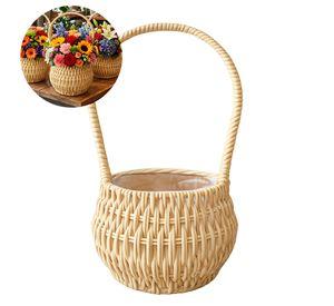 Cesta Flores Tejido Mimbre Almacenar Decorar 30 X 13 5cm
